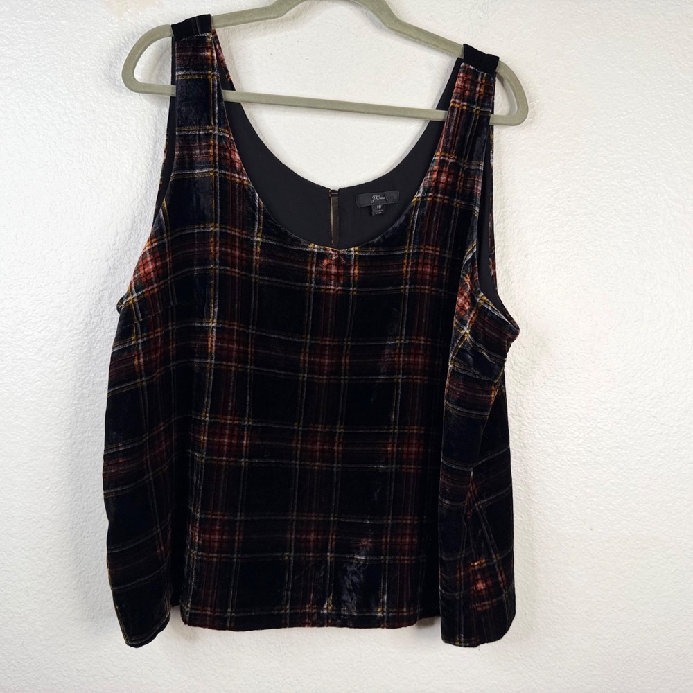 J Crew Women's Velvet Plaid Tank Top Sz 18 Dark Academia Preppy Holiday Twee